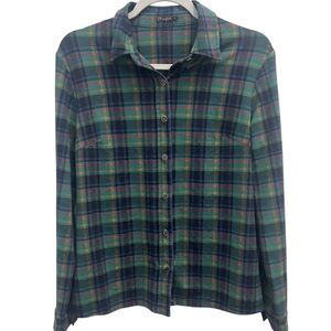 J. McLaughlin Catalina Cloth Plaid Button Front Shirt Nylon Spandex Size M